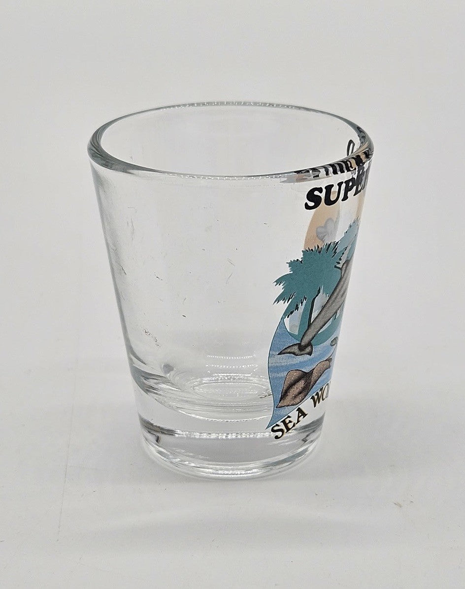 Vintage SeaWorld Super Dad Dolphin Turtle Stingray Souvenir Shot Glass