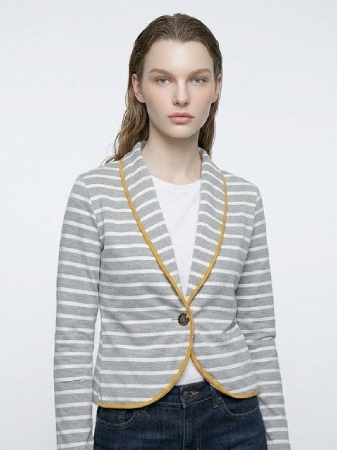 Aéropostale Women’s Gray White Striped Blazer Jacket Size M