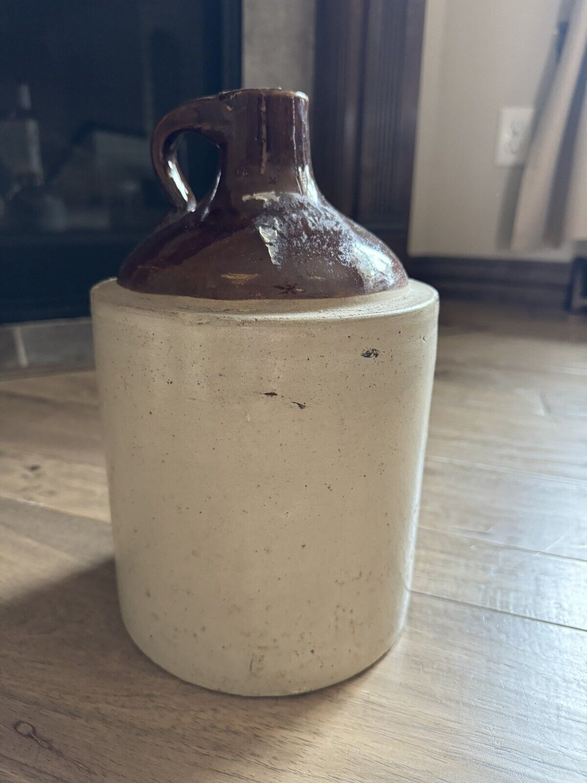 Antique Vintage 1/2 Gallon Stoneware Pottery Crock Jug Brown Cream - 9 " Tall