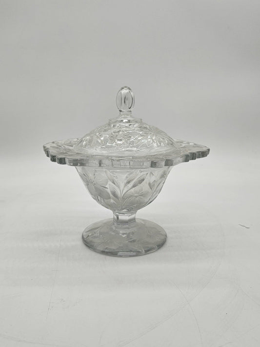 Vintage Clear Pressed Glass Pedestal Candy Dish with Lid