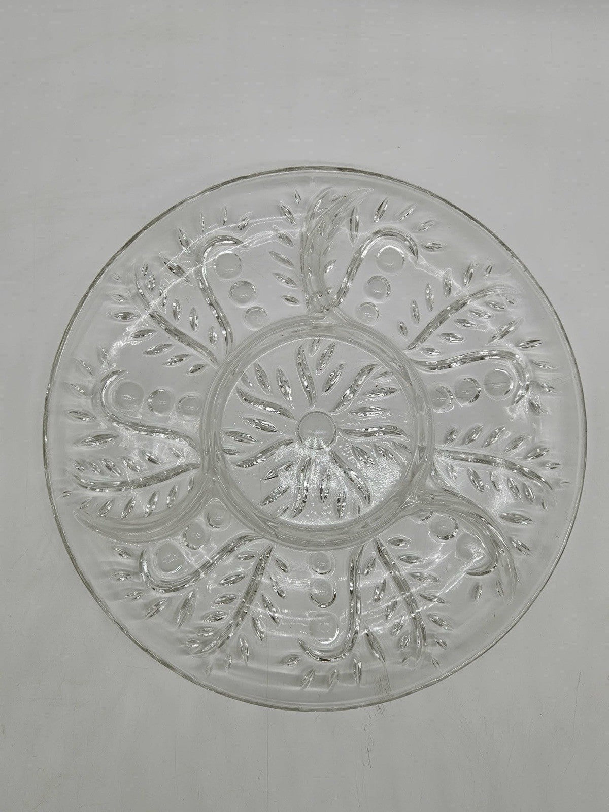 Vintage Federal Glass 2875 4 Part Divided Relish Dish Round Clear Glass 11.5"