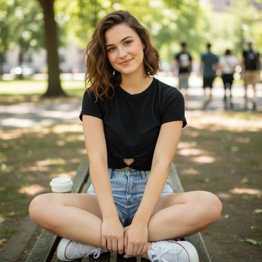 Black Heart Cutout Crop Top Tee – Size XL