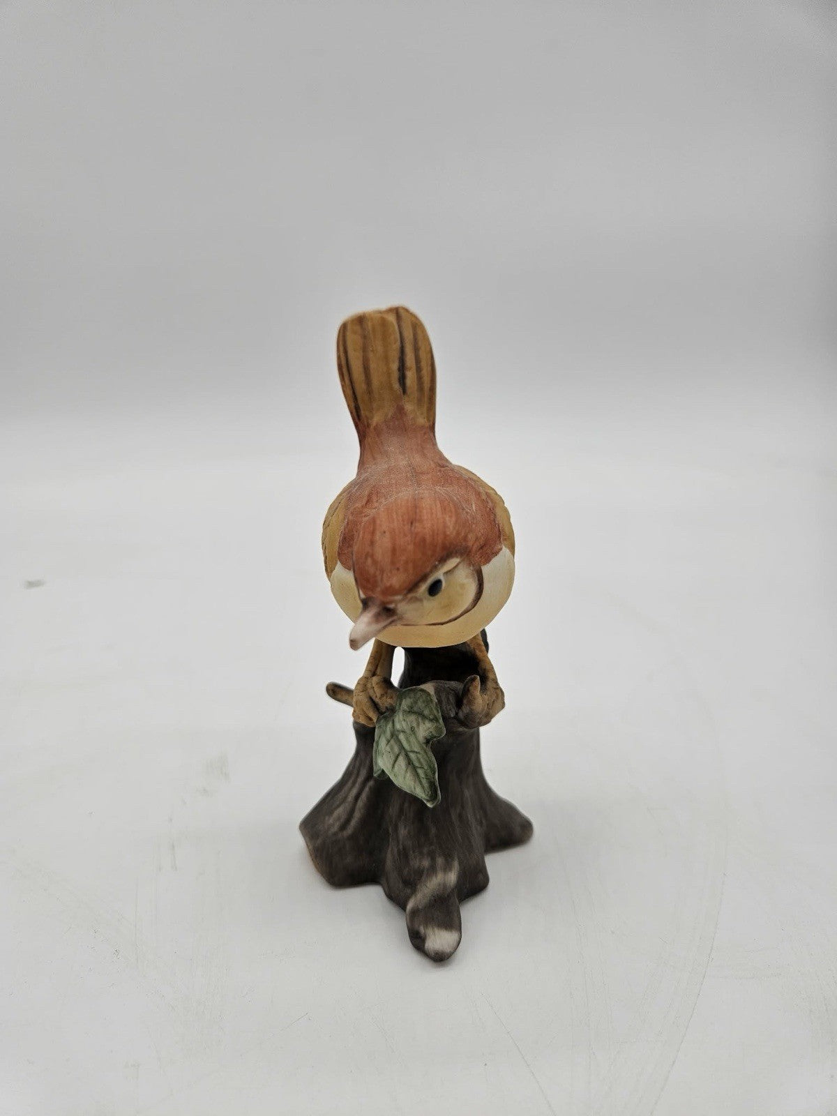 Vintage Made in Taiwan Wren Bird Figurine on Tree Stump • 3⅞" Tall