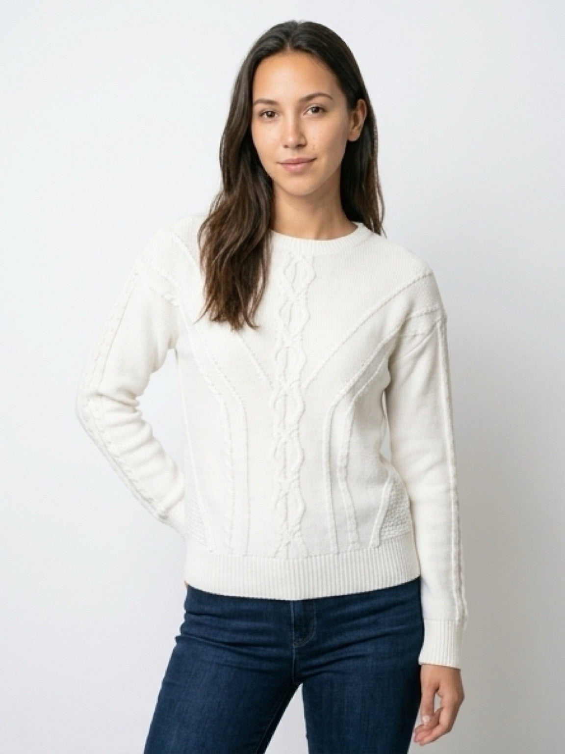 The Limited Women’s Cream Cable Knit Sweater Tall Medium