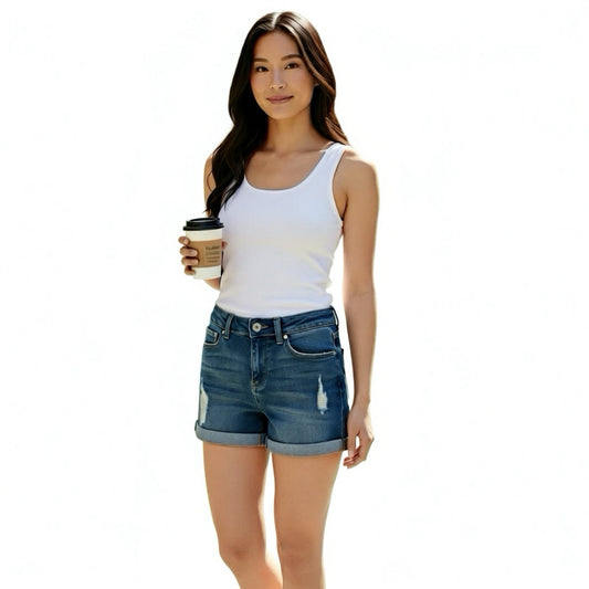 Indigo Rein Junior Denim Shorts Size 3 Waist 25 Blue Cuffed Distressed
