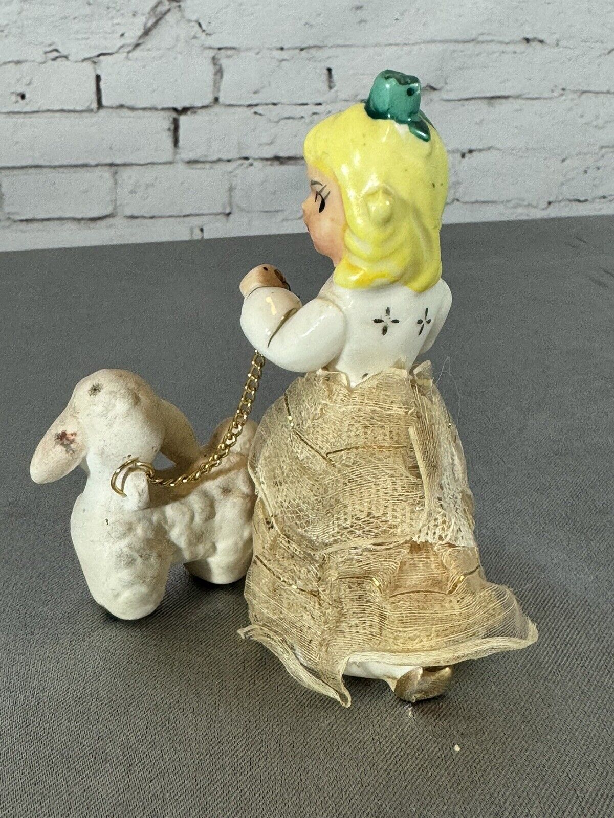 Vintage JL Co. Girl in Dress with Poodle on Leash Ceramic Figurine