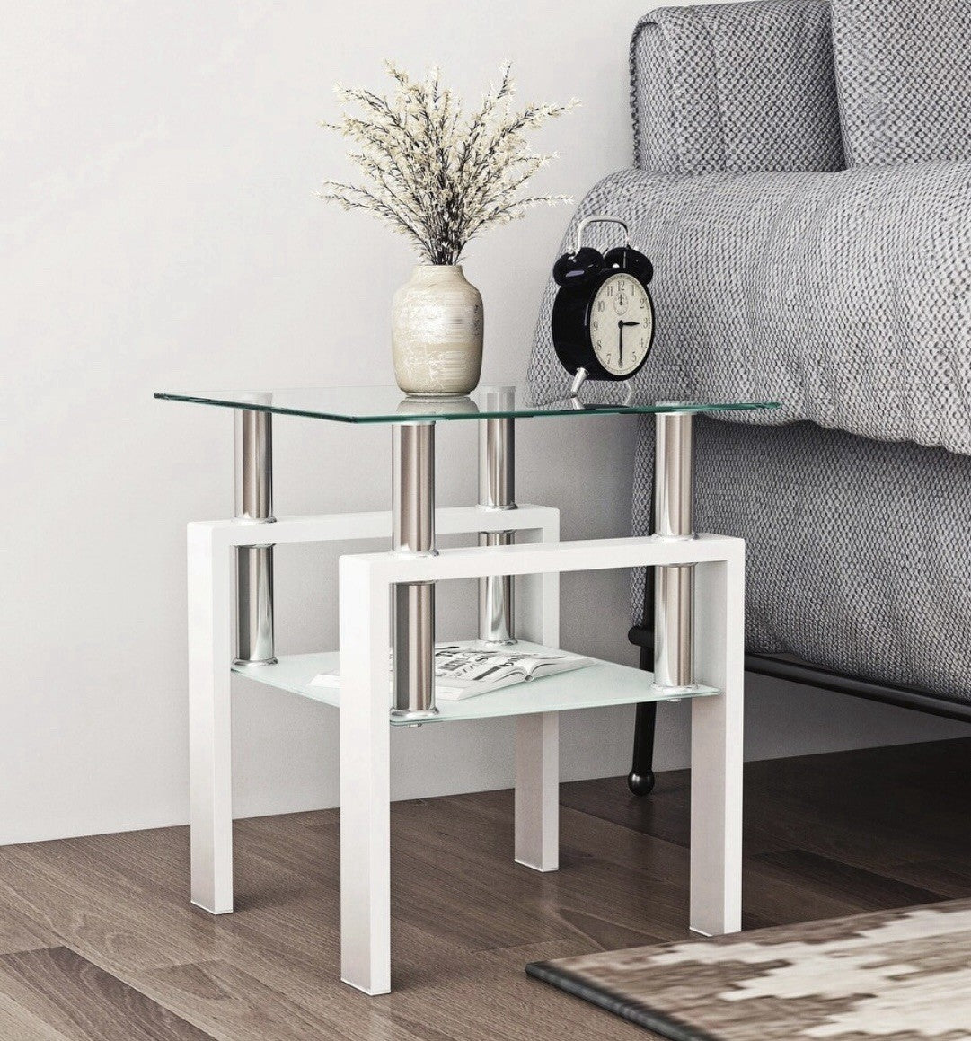 NIB Modern Tempered Glass Table Tea Table Square Table End Table