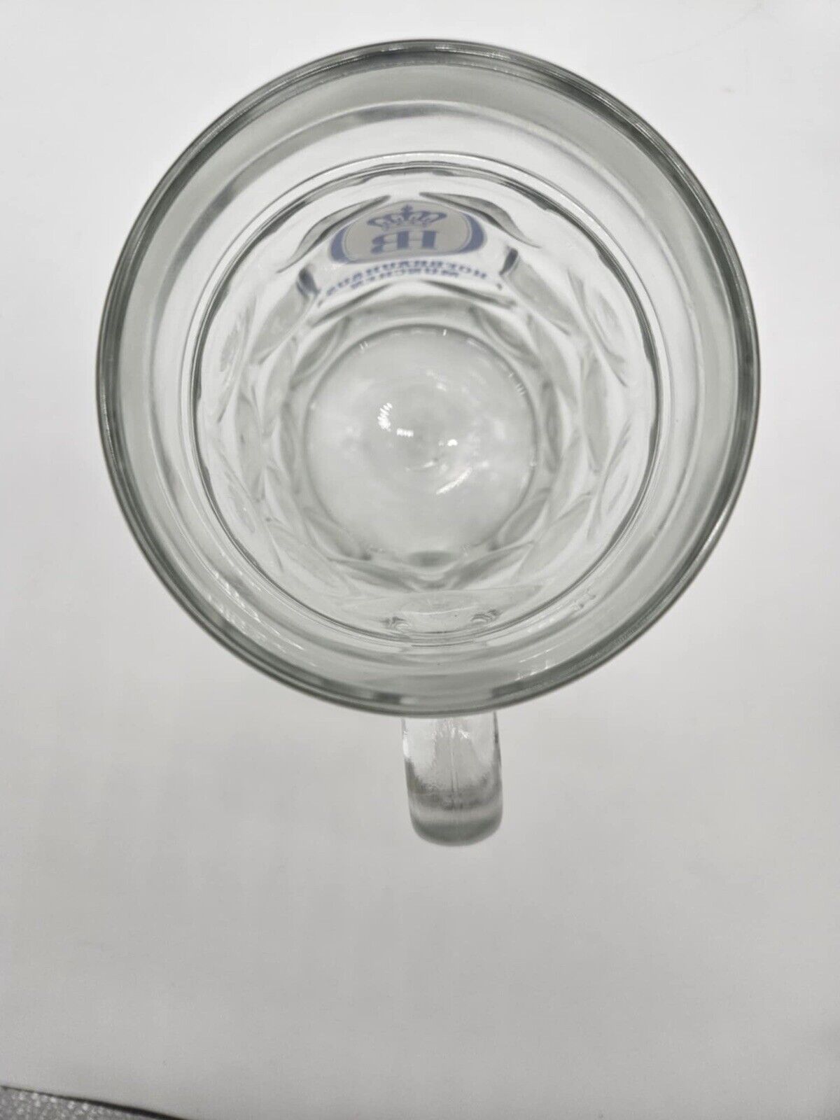 Hofbrauhaus Munchen White Label Dimpled Beer Bier Glass Mug Stein 1 Liter