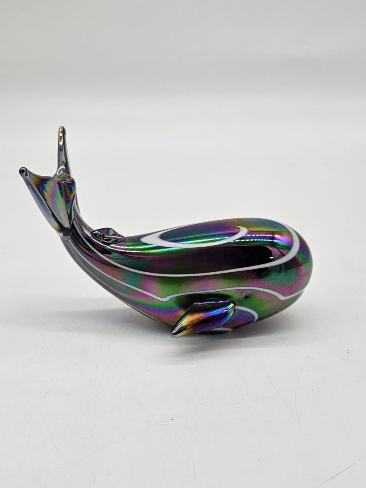 Vintage Iridescent Art Studio Glass Whale Paperweight by Pele's of Hawaii