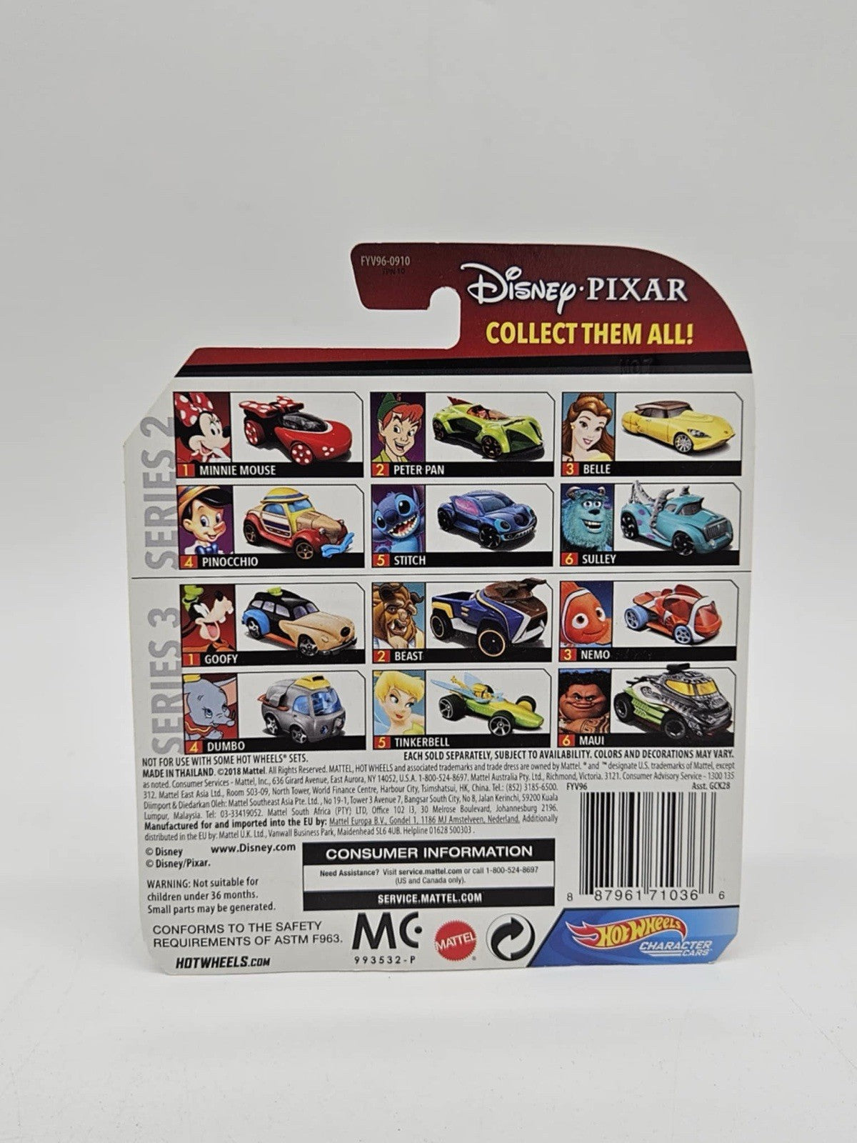 Hot Wheels Disney Character Car Hot Wheels NEMO Series 3  BRAND NEW Clown Fish