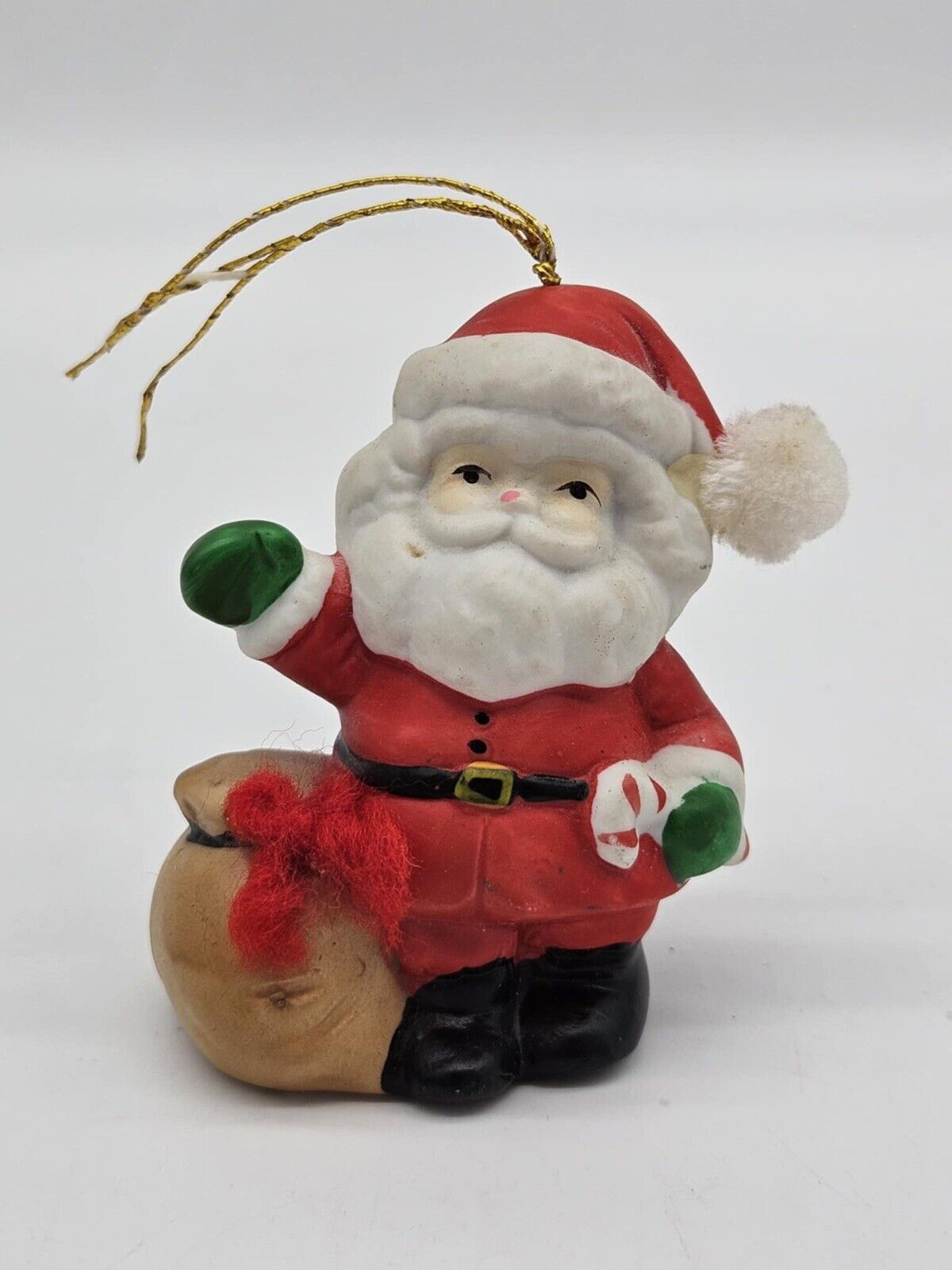 Vintage 1986 Santa Clause Ceramic Hanging Christmas Ornament Boa 3" tall