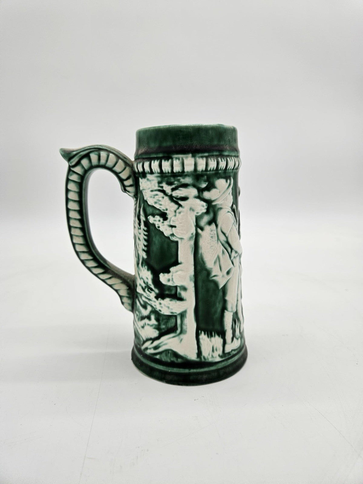 Vintage Green Relief German Style Beer Stein Mug