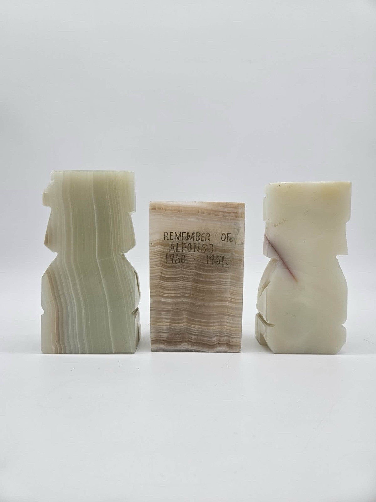 Vintage Onyx Marble Moai Figures & Alhonsa Peru Desk Set