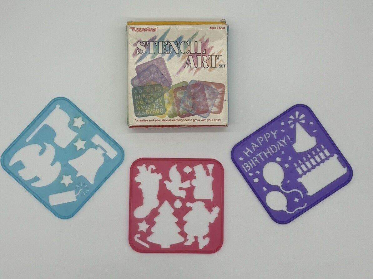 Tupperware Tuppertoys Vintage Stencil Art Set w/ 3 Xtra Totaling 11 Stencils