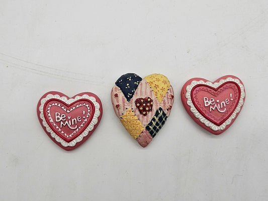 Set of 3 Vintage Heart Magnets Be Mine Patchwork Valentine Decor