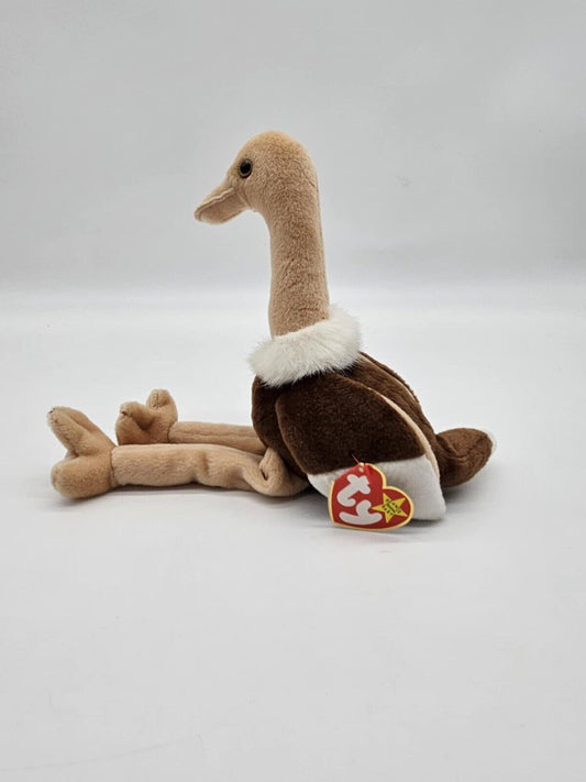Ostrich TY Beanie Baby "Stretch" 1997 Retired 11" Plush Tan Brown Bird w/ TAG