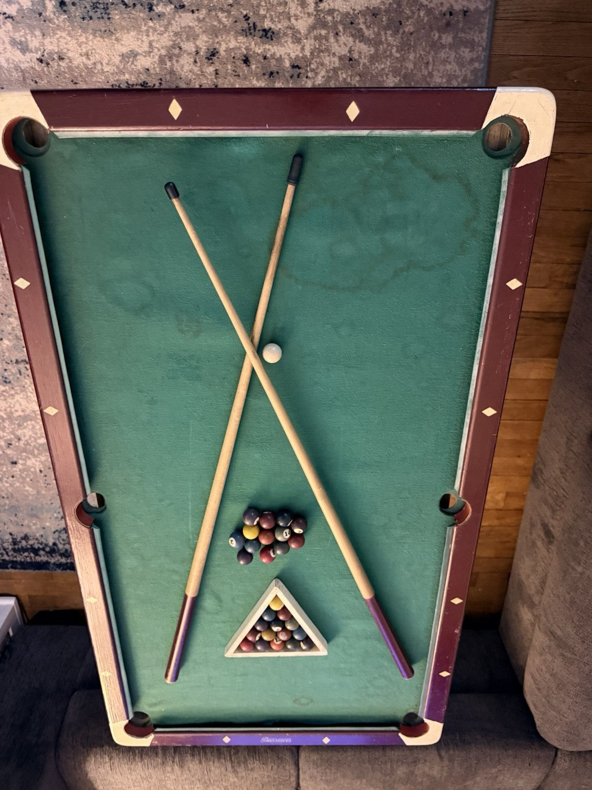 Vintage Burrowes 401 Miniature Pool table w/ 2 sticks, xtra balls & rack, RARE!!
