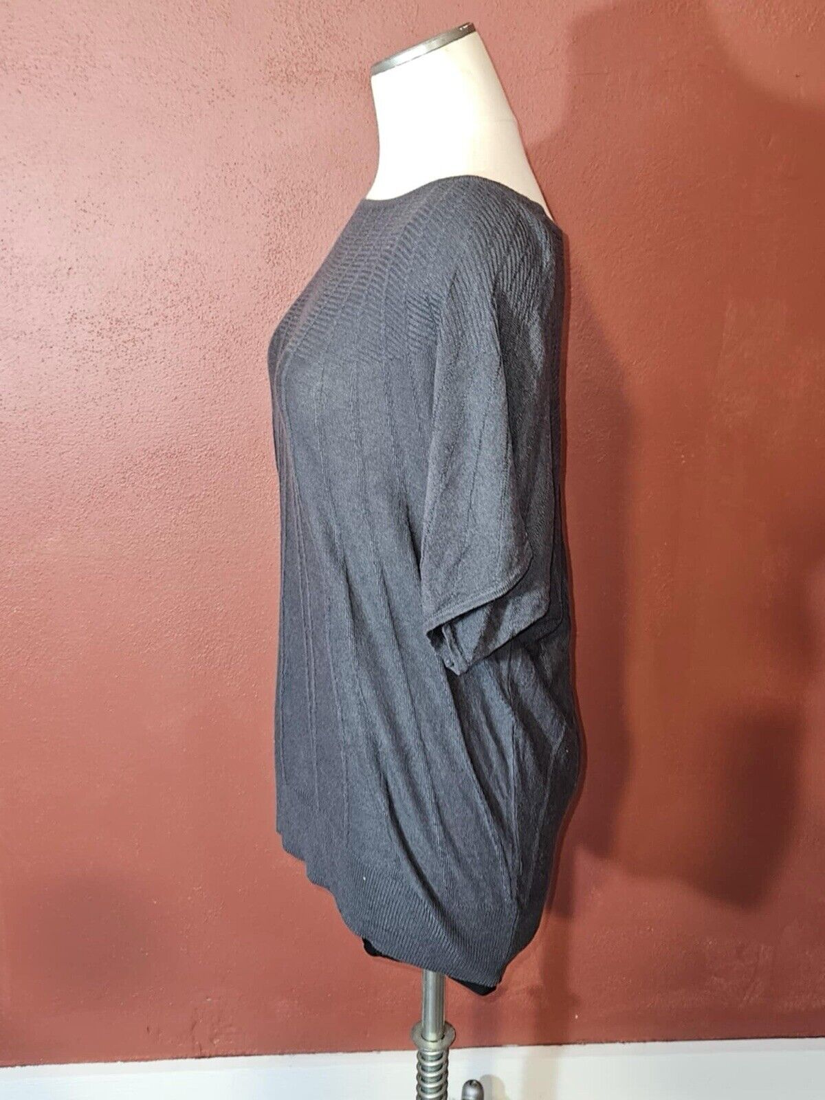 New York & Company 3/4 Sleeve Sweater, Dark Gray Size M Boat Neck Batwing