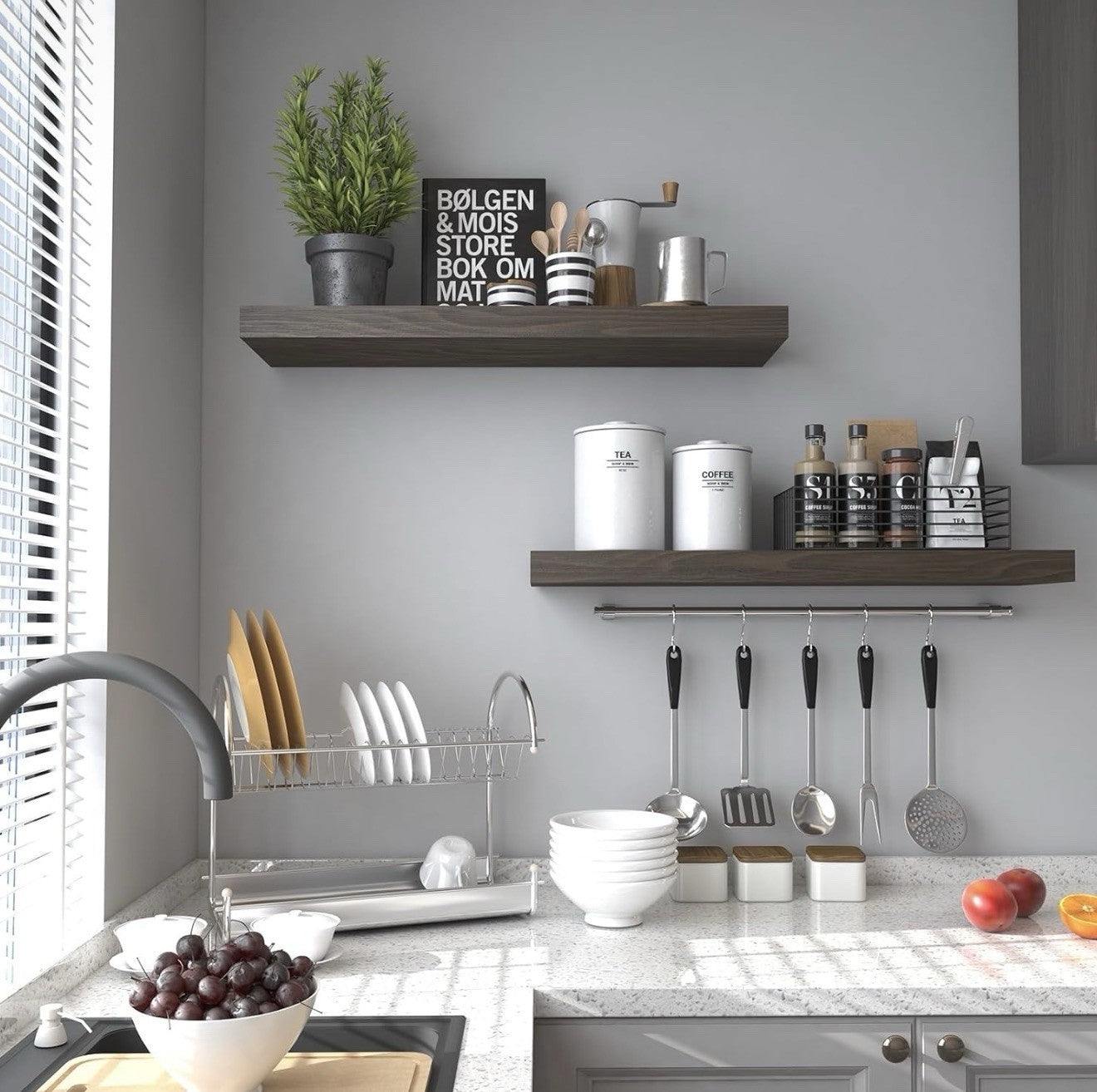 Floating Shelves for Wall- 17 Inch Natural Wood Shelves for 17" Rustic Brown