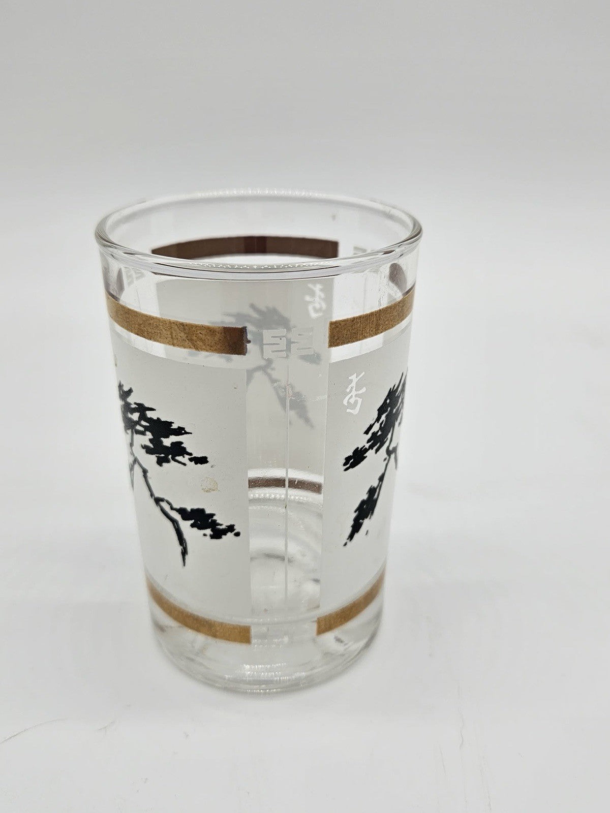 MCM ANCHOR HOCKING HIGH BALL GLASS BONSAI DESIGN W/GOLD ACCENTSROC