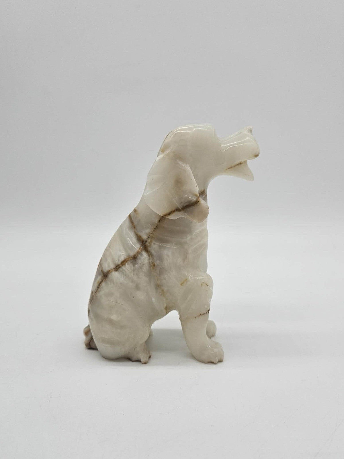 HAND CARVED NATURAL ONYX STONE DOG FIGURE SCULPTURE Small  2.5 Inches