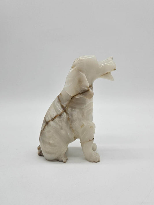 HAND CARVED NATURAL ONYX STONE DOG FIGURE SCULPTURE Small  2.5 Inches