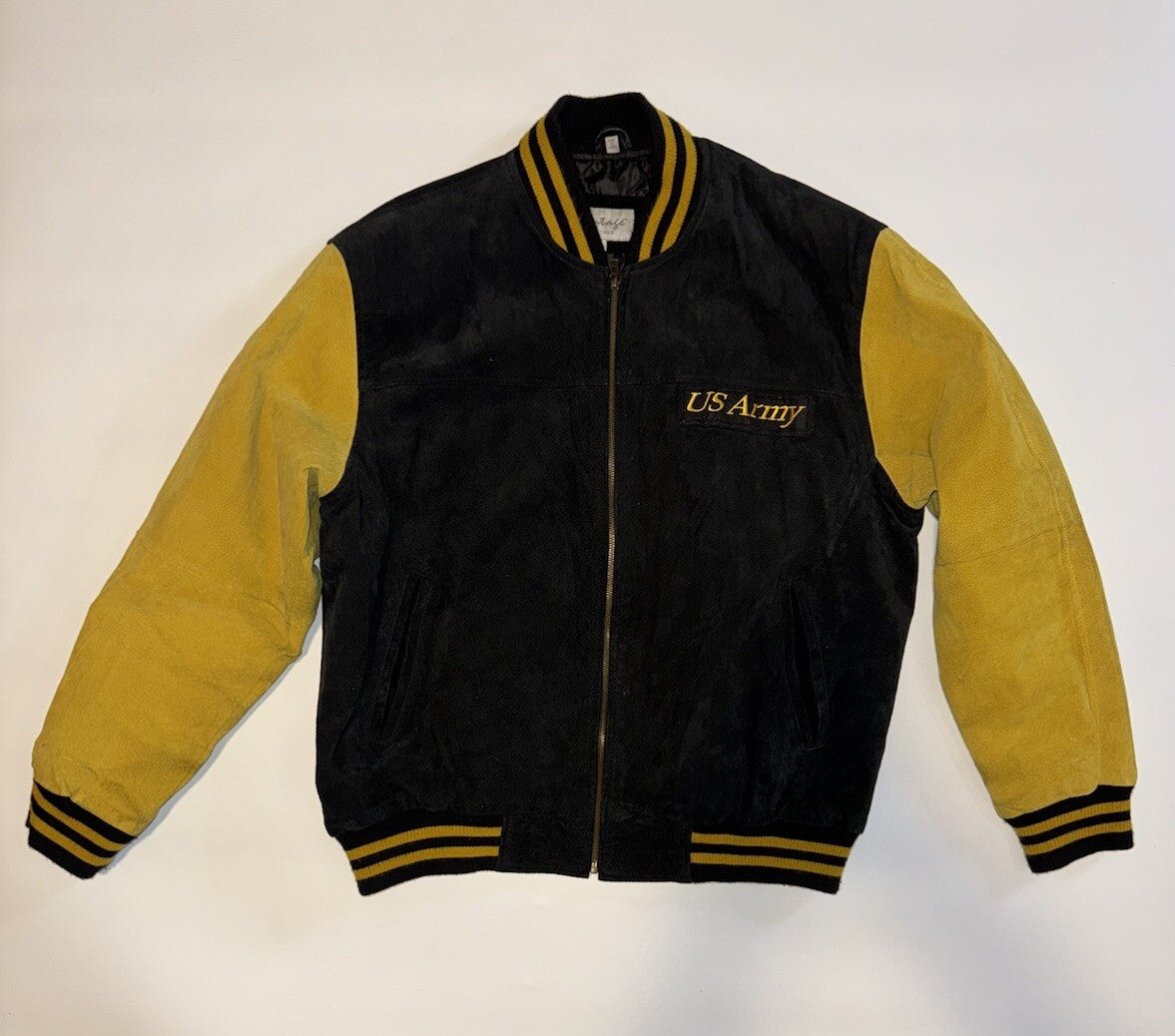 Vintage Leather U.S. Army Bomber Jacket Mens Large  Black And Yellow size L