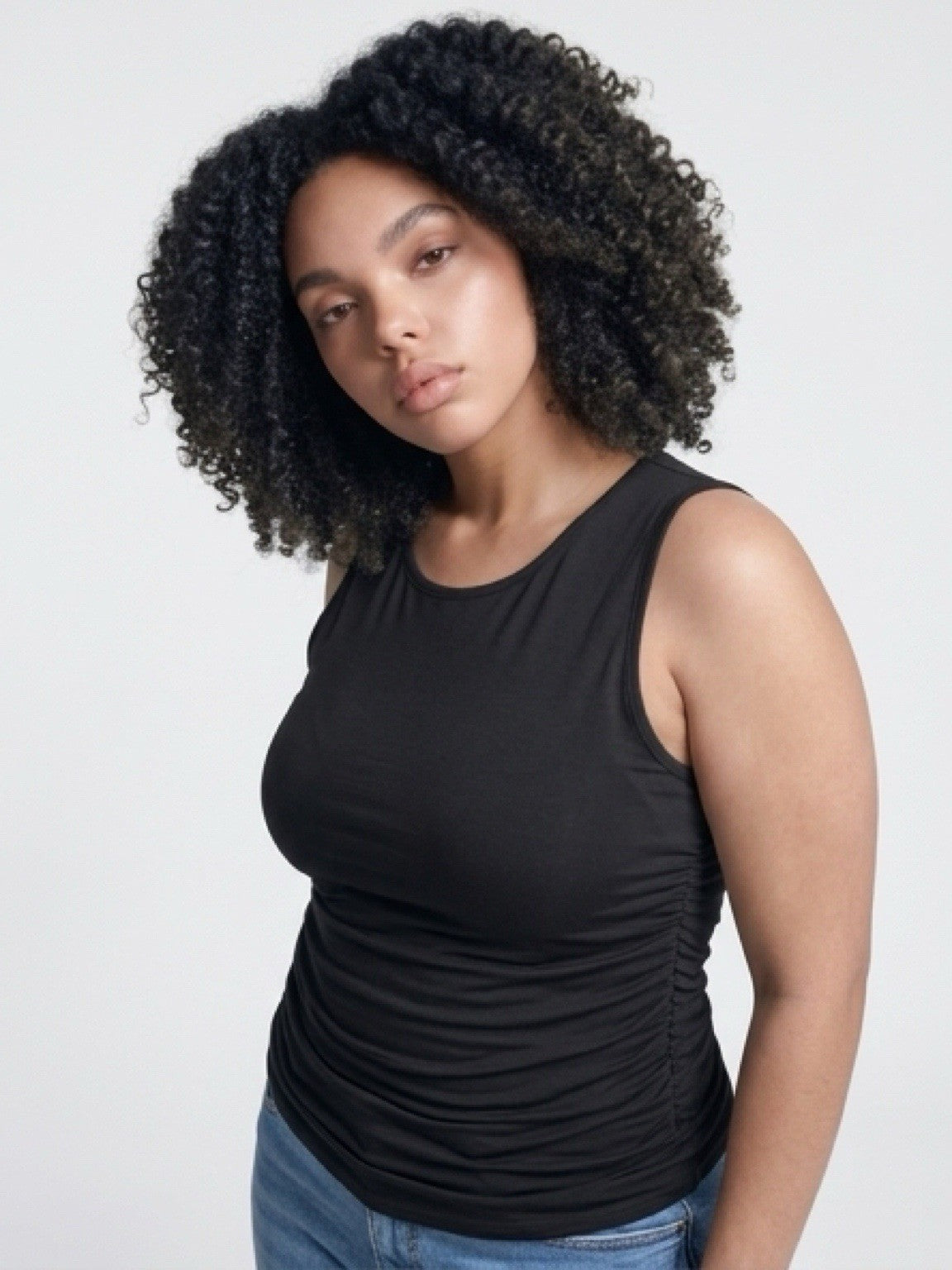 Zenana Women’s Black Ruched Sleeveless Tank Top XL Stretch