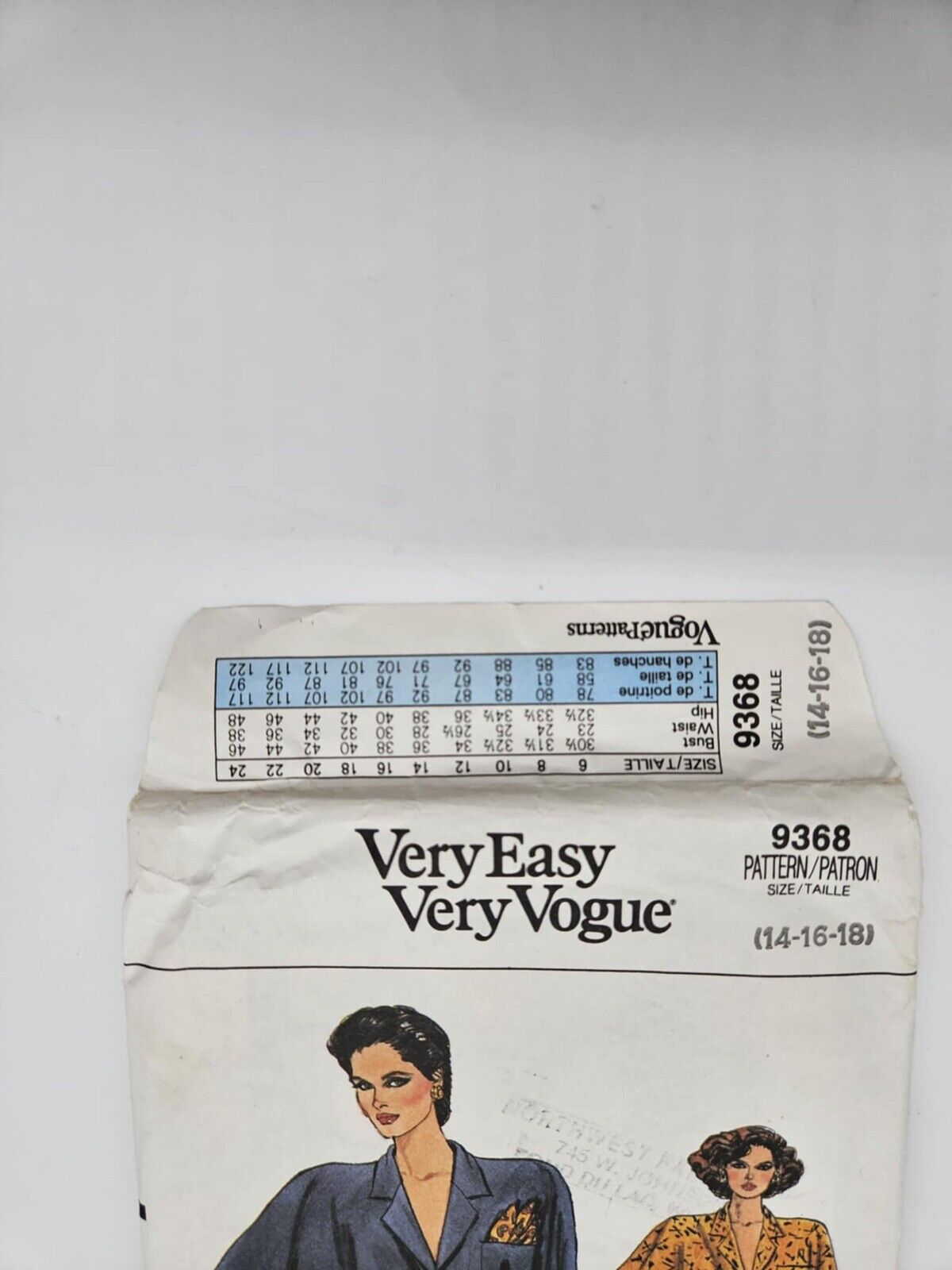 Very Easy Very Vogue Pattern 9368 Miss Size 14, 16, 18 Vtg 1980s