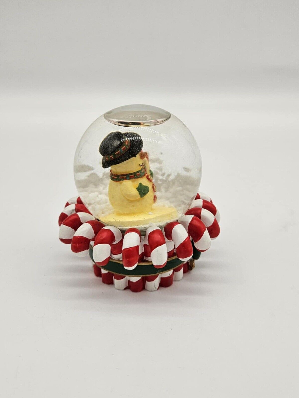 Mini Vintage Christmas Snow Globe Snowman w/ Presents Row of Candy Canes