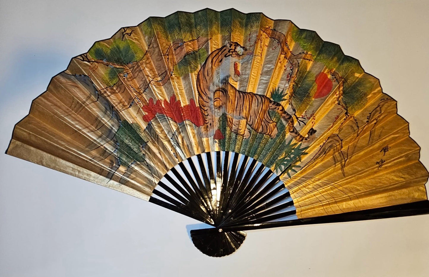 Large Hand Painted Authentic Antique Asian Chinese Wall Decor Fan 68”