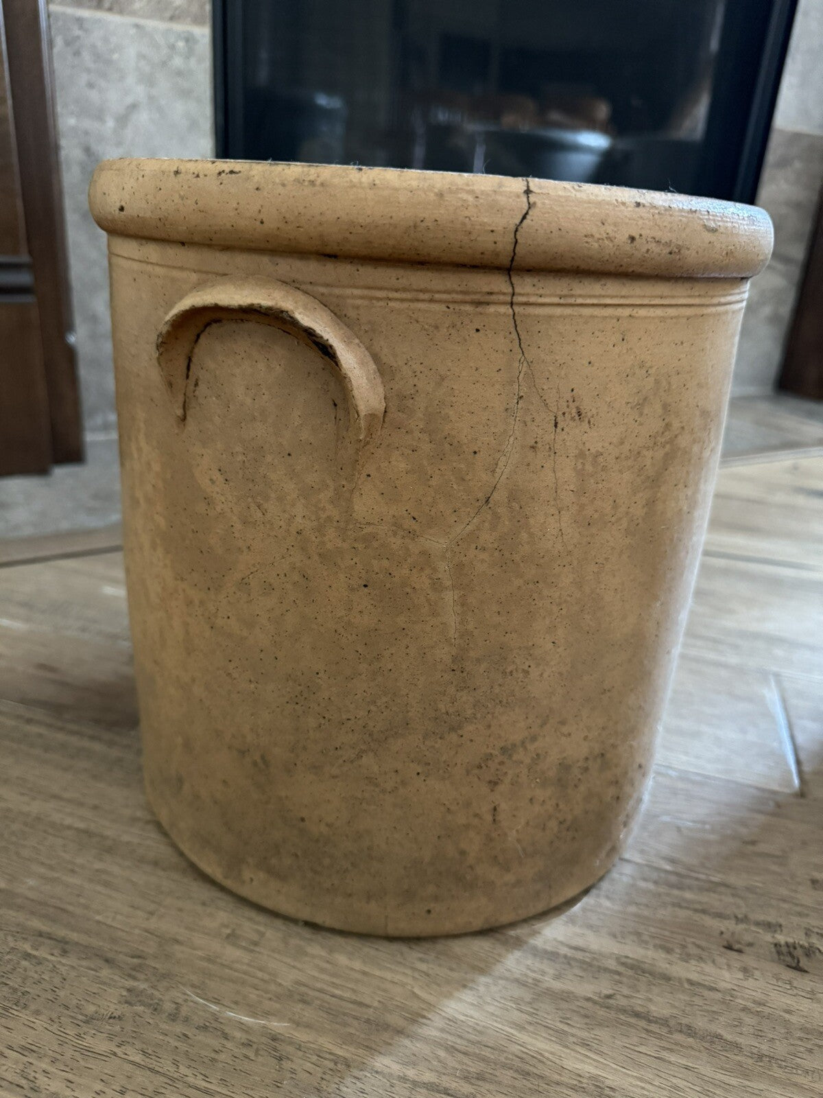 Antique Stoneware Crock Cobalt Blue "Lazy Eight Target" Design Dual Handle 3 Gal