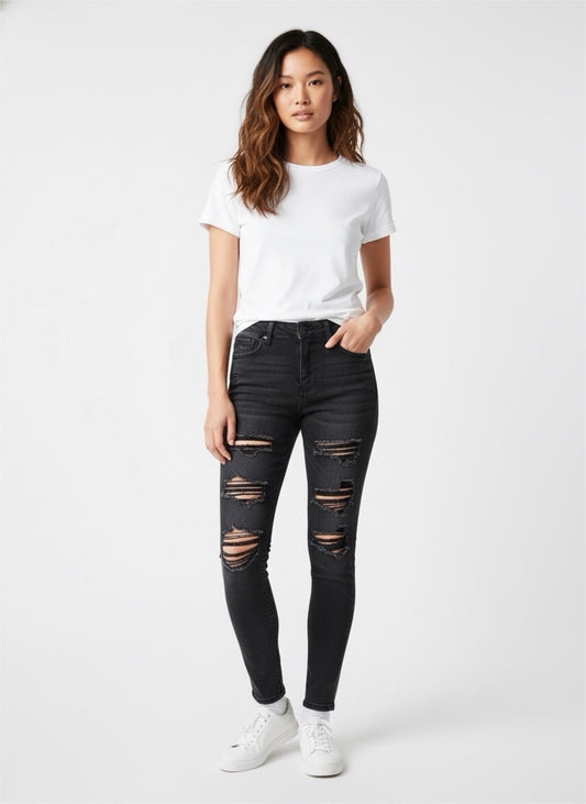 American Eagle Next Level Stretch Gray Distressed Skinny Jeans Women’s 0 Regular