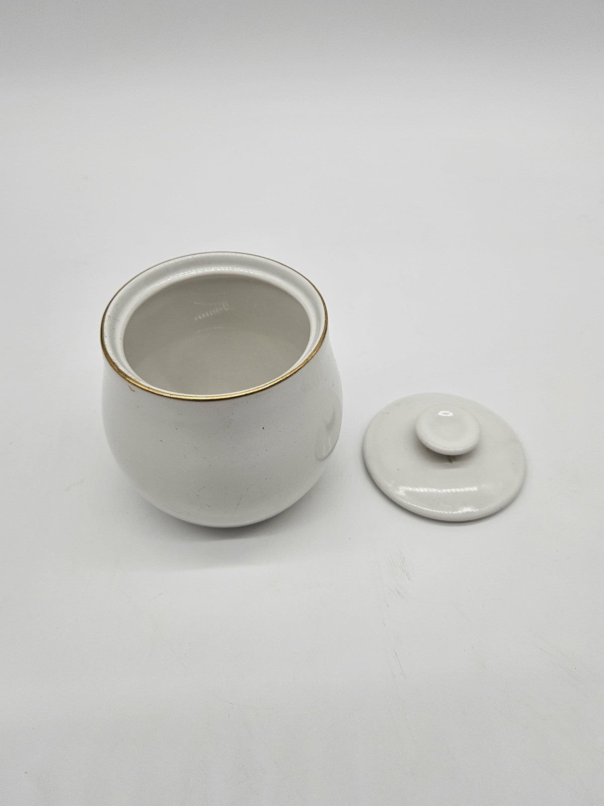 Vintage Centura by Corning White Lidded Jar Canister Gold Trim Mid Century
