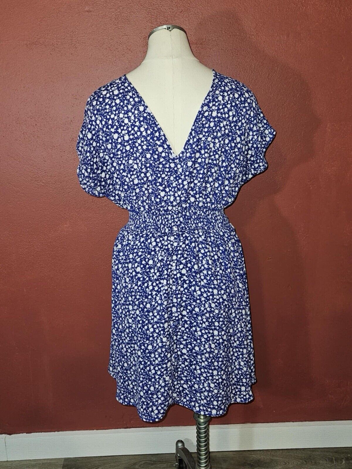 Sienna Sky Medium Womens Dress Blue Floral Short Sleeve Lined Mini
