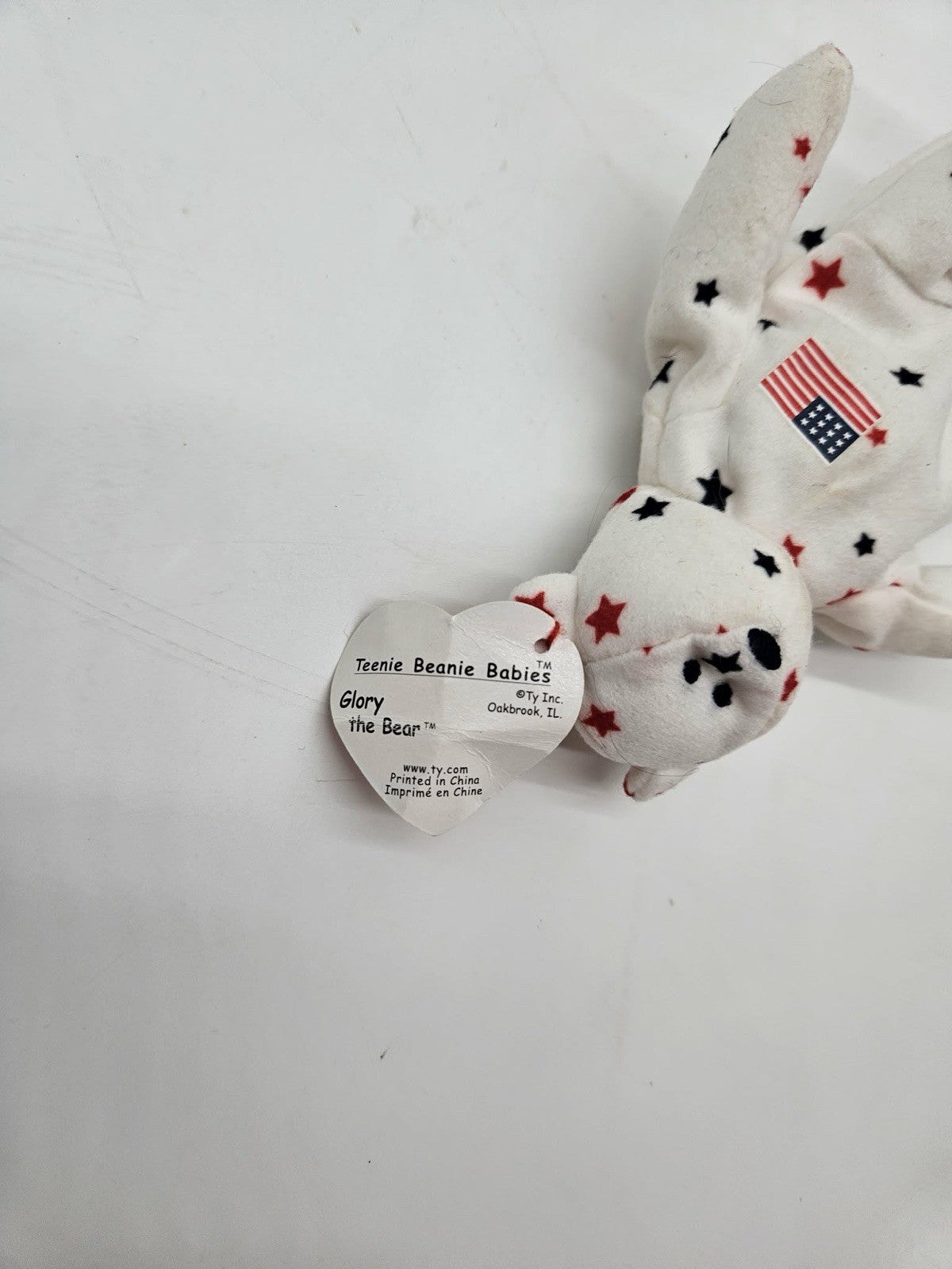 RARE  Glory the Mini Bear Beanie Baby Plush TY White With Red And Blue Stars
