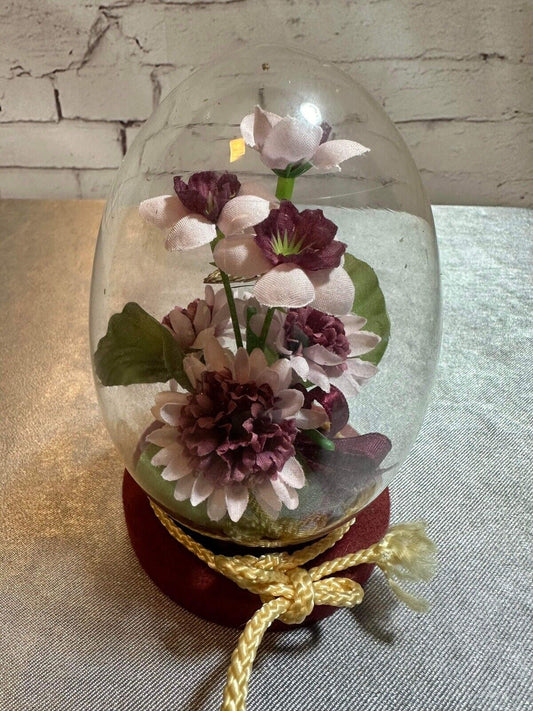 VGT Real Butterfly Taxidermy w/ Silk Flowers in Glass Dome on Wood Base VFG QCC