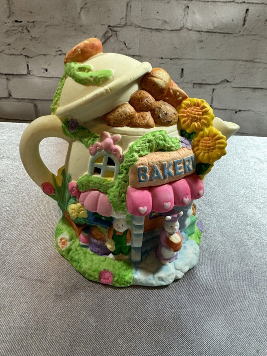Vintage Easter Bunny House Bakery Teapot Shaped Figurine Decor Porcelain VFG