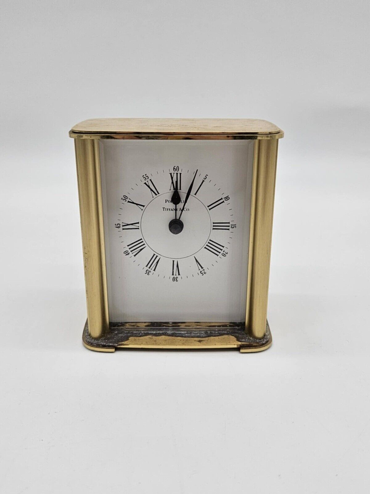 Tiffany & Co Brushed Gold Tone Porfolio Desktop Clock