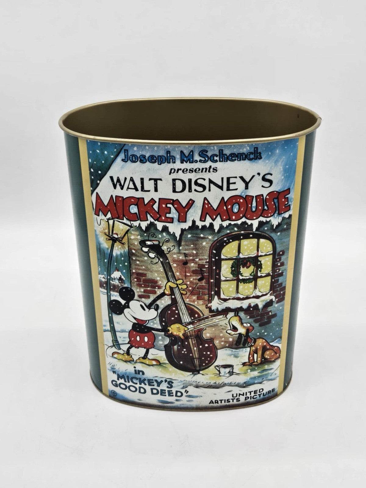Vintage 1997Disney Metal Garbage Can Mickey's Good Deed Christmas Holiday Winter