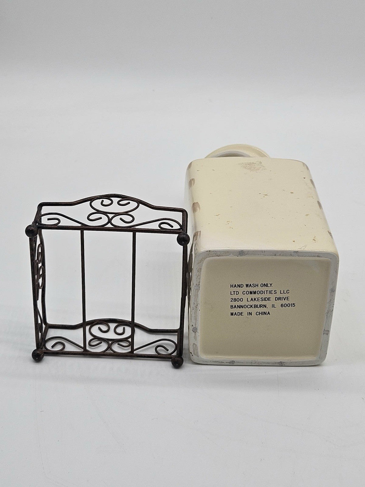 Cream Ceramic Kitchen Canister Set w Lids & Metal Rack LTD Commodities