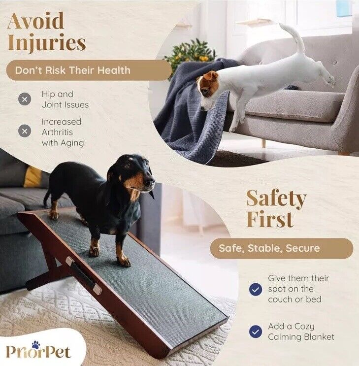 PRIORPET Dog ramp for Couch Birchwood Foldable Dog ramp - Adjustable 7" to 20”