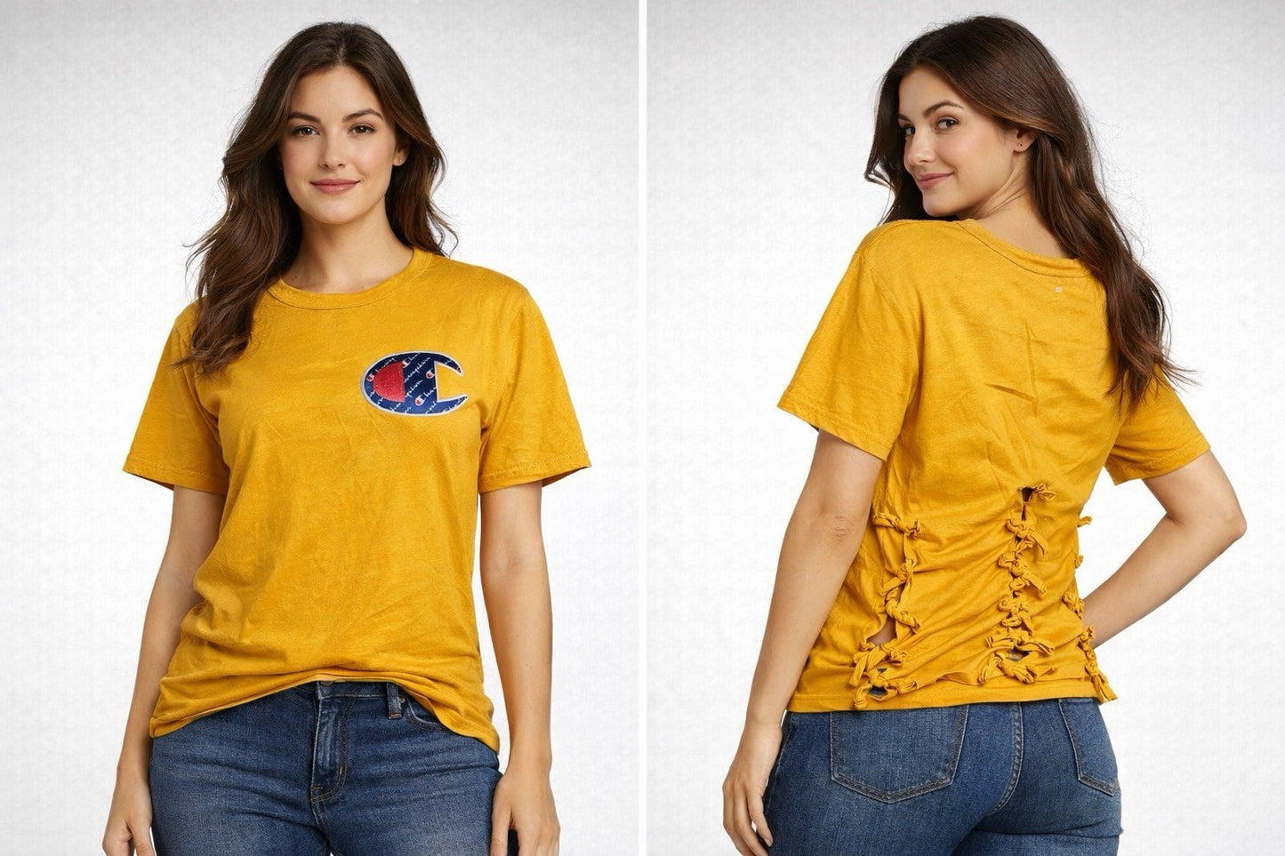Champion Women’s Small Mustard Yellow Lace-Up Back Tee