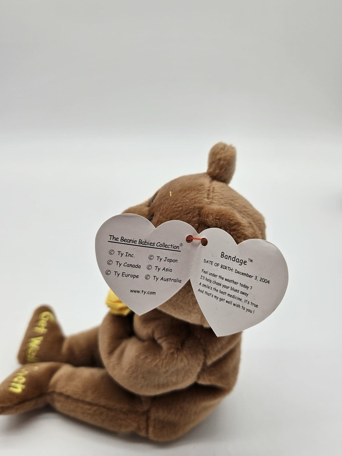 Ty Beanie Baby BANDAGE the Get Well Soon Bear (8.5 inch) MWMT Stuffed Animal Toy