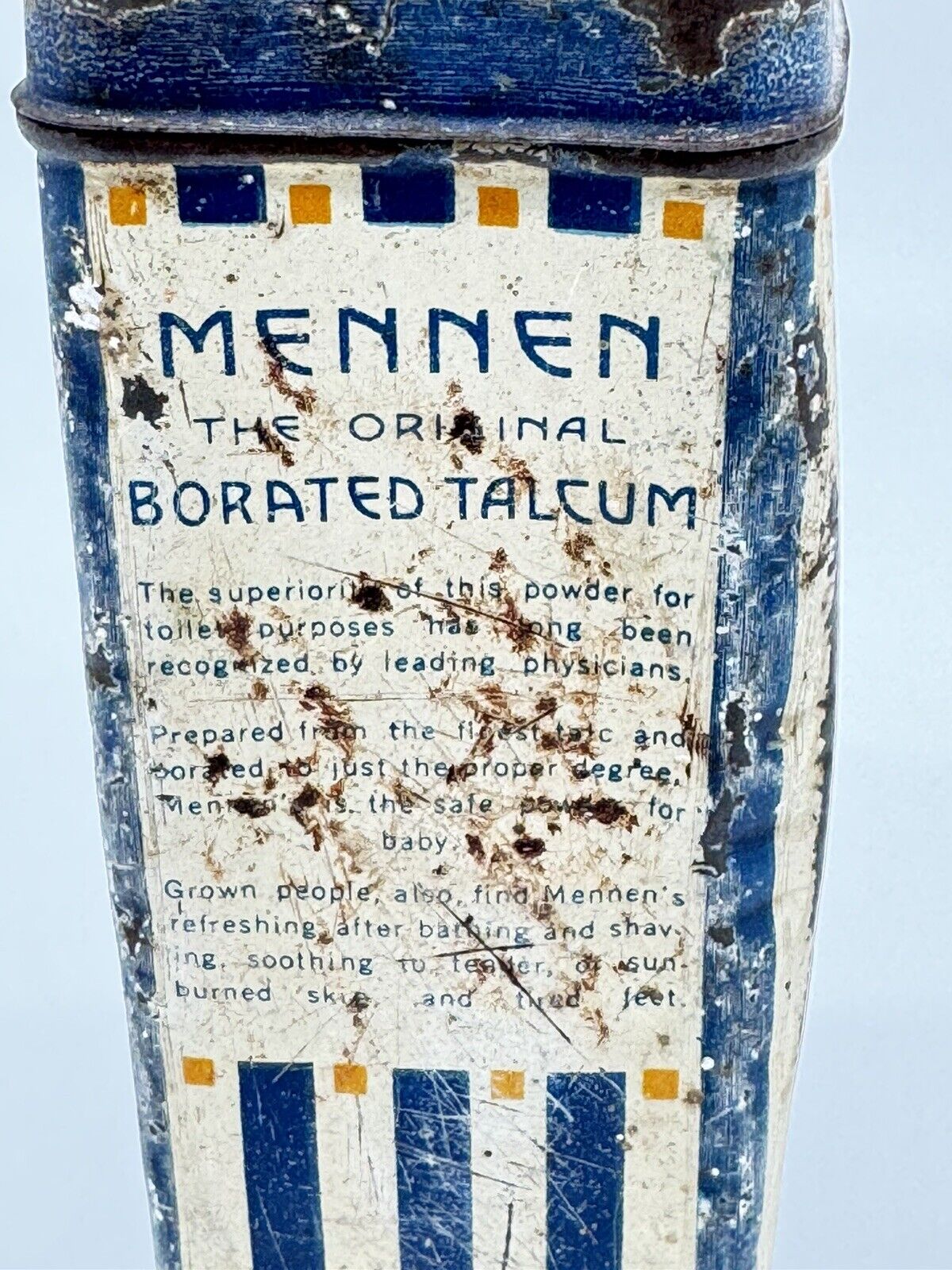 Mennen Borated Talcum Striped Tin w Baby Newark New Jersey The Mennen  Company