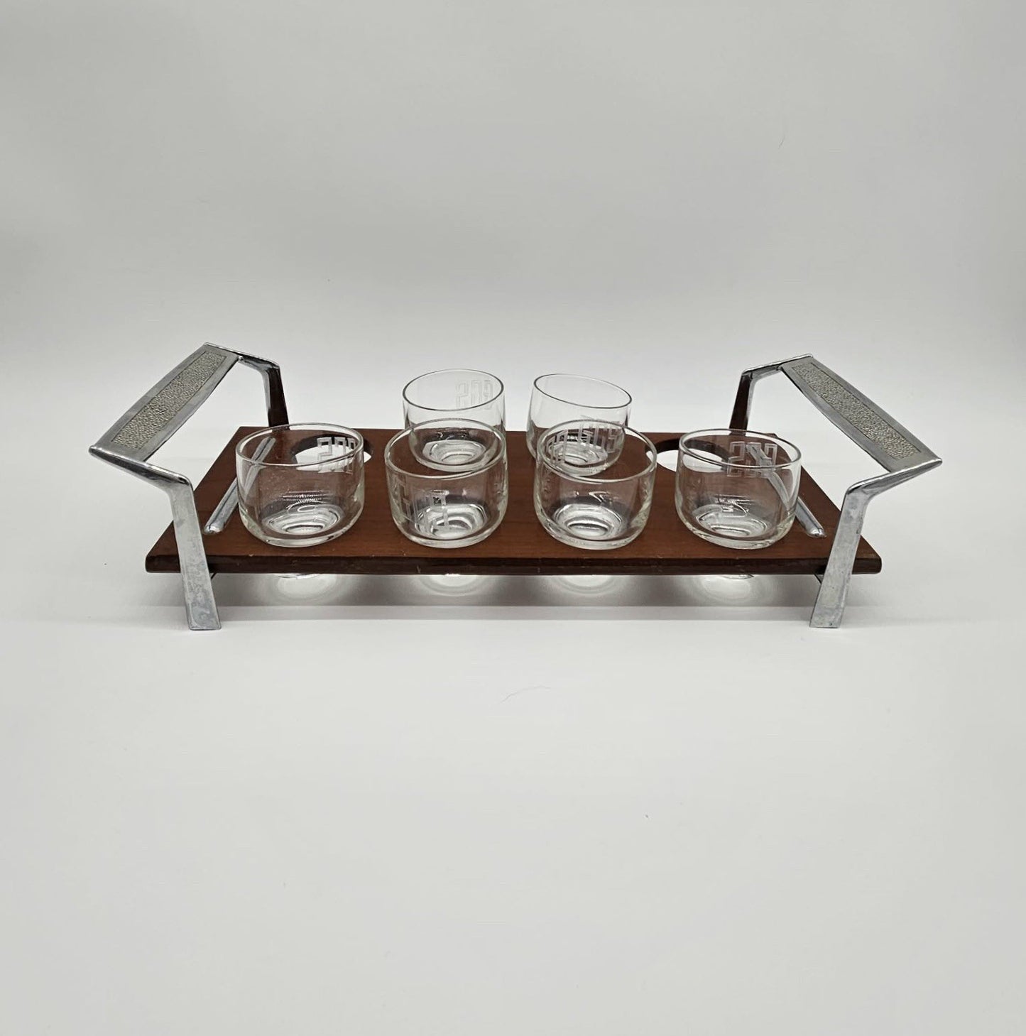 Vintage Mid-Century Barware Glasses Set with Caddy, 15 Pieces