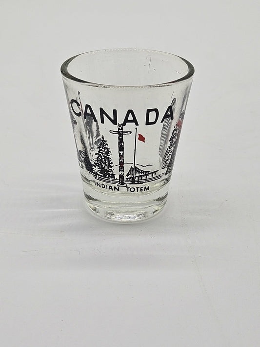 Canada Totem Pole Souvenir Shot Glass Indigenous Chief Vintage