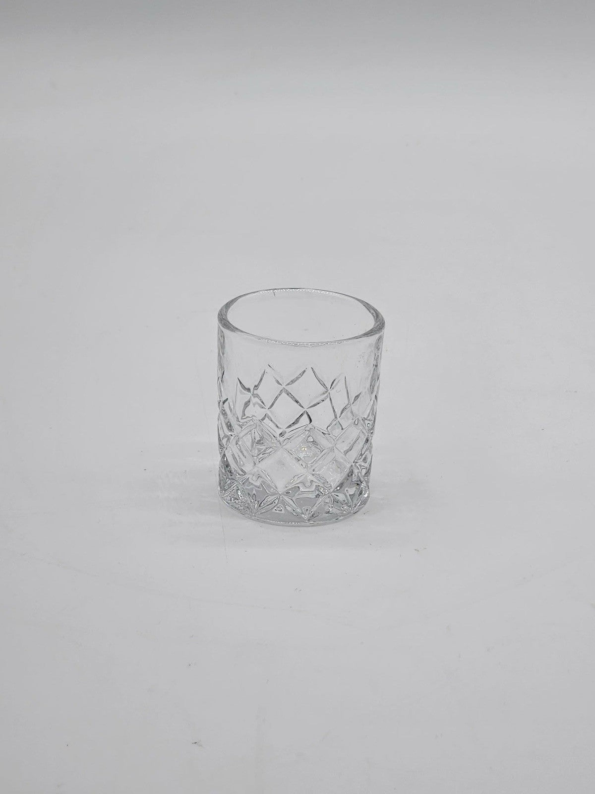 Vintage Diamond Cut Clear Glass Shot Glass Heavy Base Barware