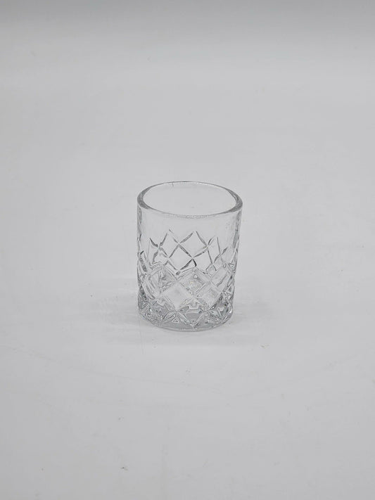 Vintage Diamond Cut Clear Glass Shot Glass Heavy Base Barware