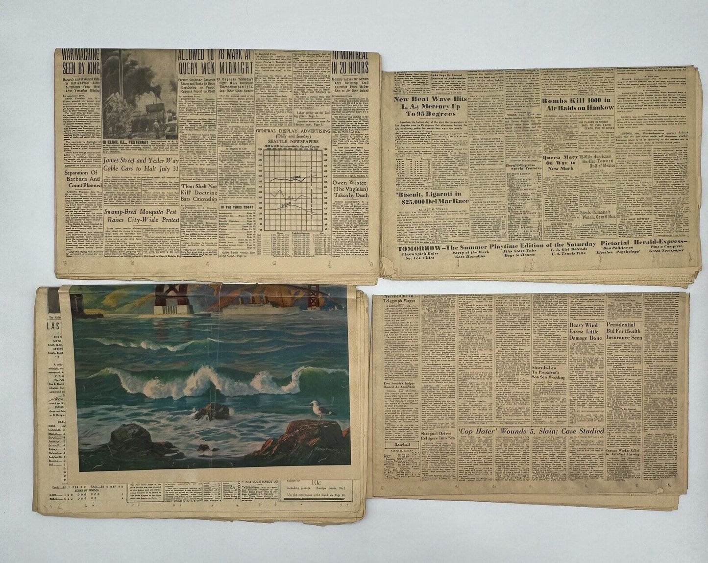 Lot of 12 Old WWII Related 1930s Newspapers WW2 Antique